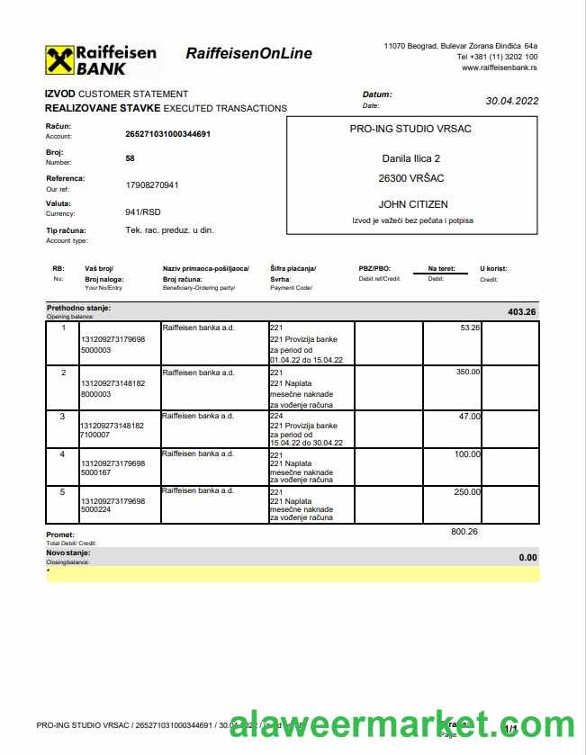 Bulgaria Raiffeisen bank statement version 2